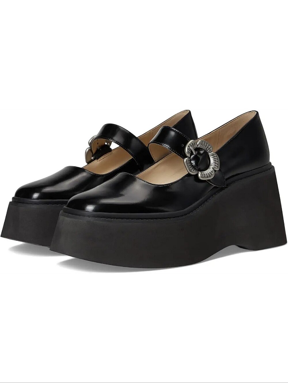 Coach Tea Rose Platform Mary Jane Shoes Black 9.5 Emo Whimsigoth 70s Chunky